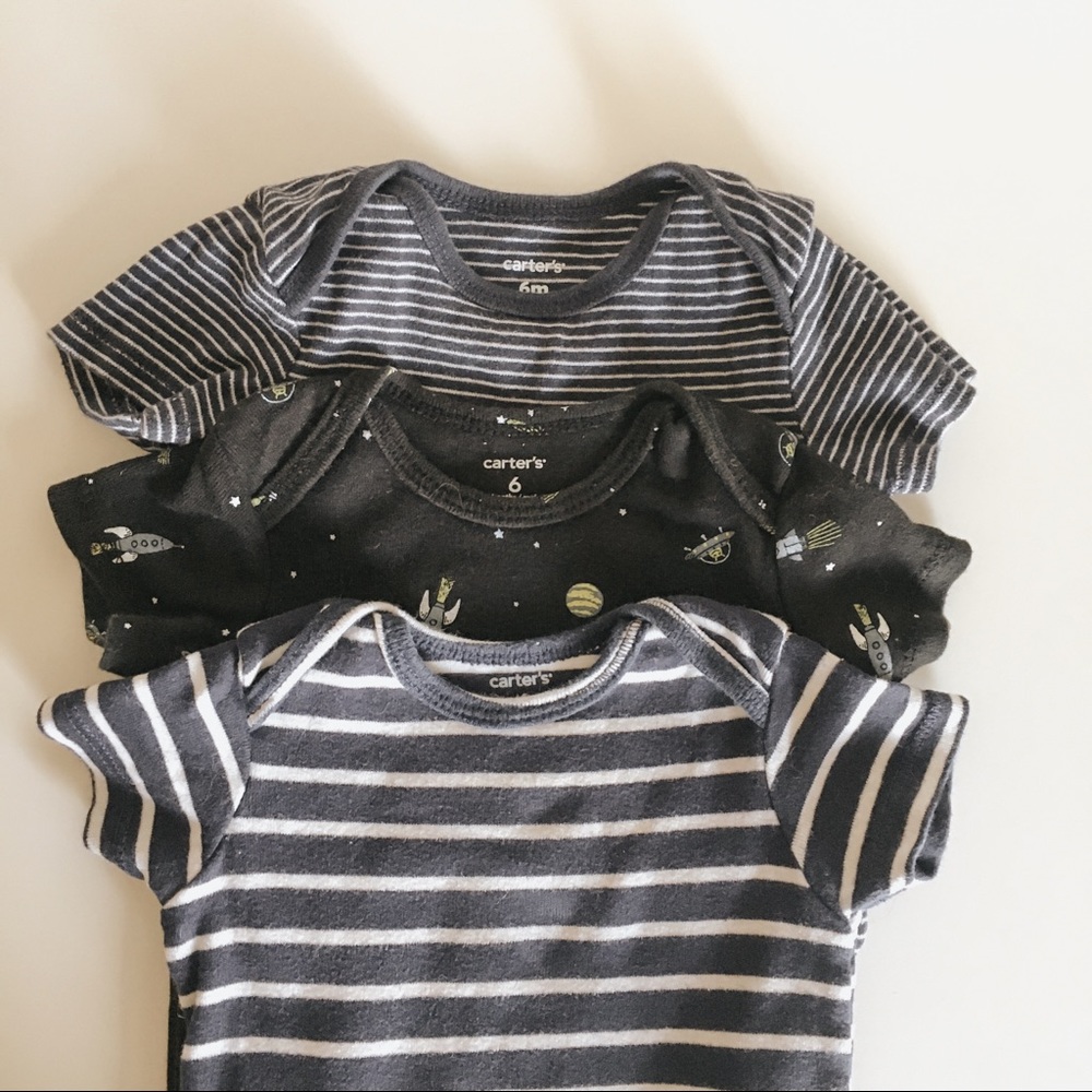 Navy Stripe + Space Onesie Set